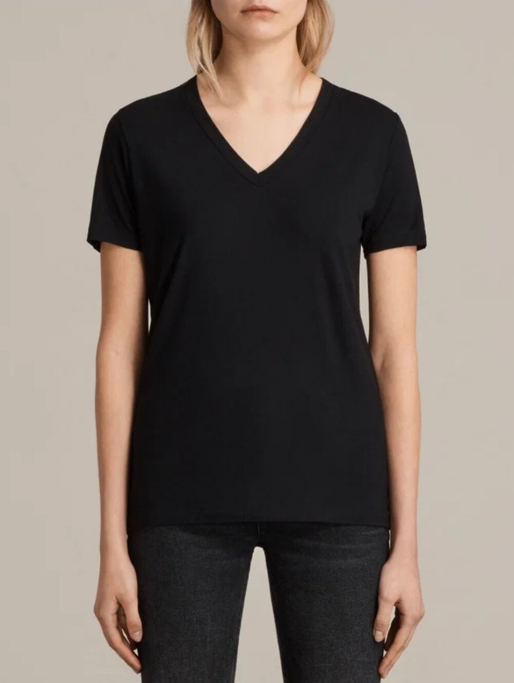All Saints Ria Black V-Neck Short Sleeve Tee